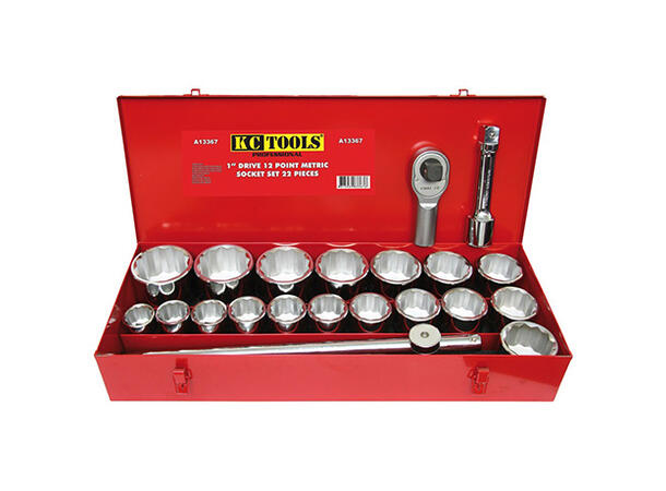 PIPESETT 1" DR. 22 DELER - TOMMER 1-1/2"-3-1/8" 12kant Metallboks KC Tools 