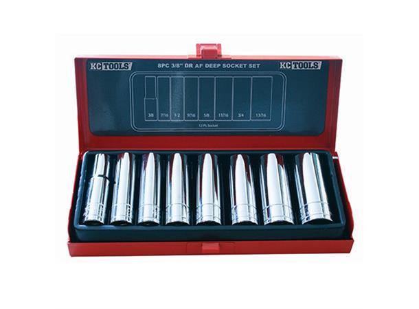 PIPESETT LANG 3/8" DR  3/8"-13/16" 6-Kant, 8Stk I Metallboks KC Tools 