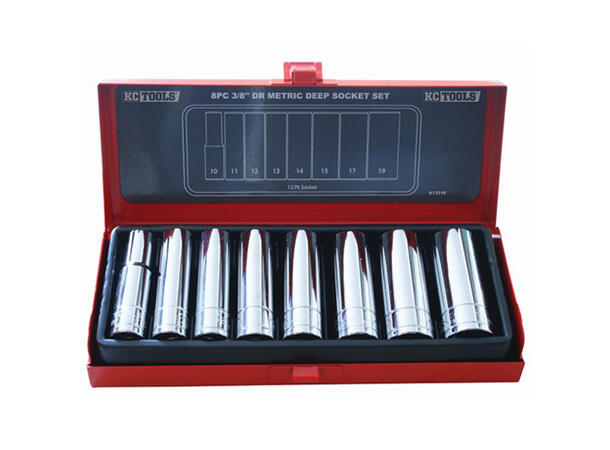 PIPESETT LANG 3/8" DR. 10-19MM A13316 Tolvkant, 8 Stk,  KC Tools 
