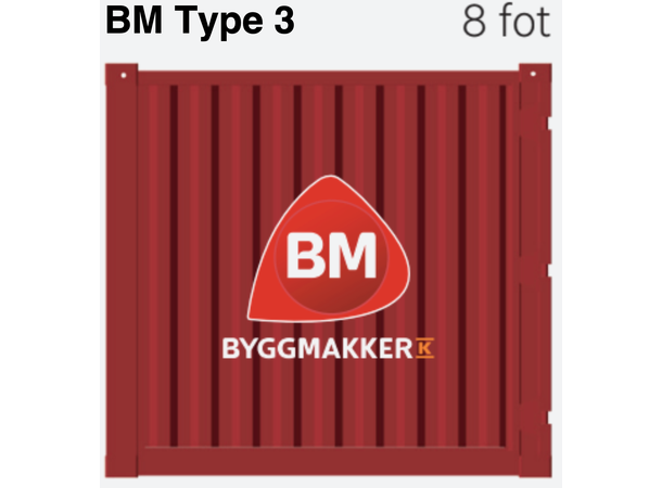 CONTAINER 8 FOT BM M/INNREDNING RAL3020 BM type 3 - Heng. innredning, lys, varme 