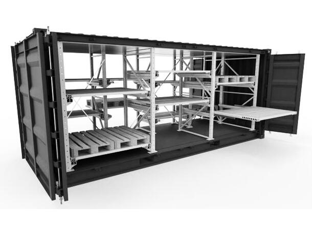 CONTAINER HEAVY LOAD 20´ FULL ACCESS Incl. Racking, RAL 7012 Grey, Custom 