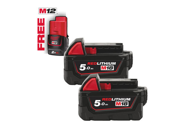 BATTERISETT 2STK M18 5,0A B52 Inkl. 1stk M12 2,0Ah - Milwaukee 
