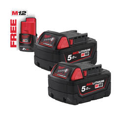 BATTERISETT 2STK M18 5,0A B52 Inkl. 1stk M12 2,0Ah - Milwaukee