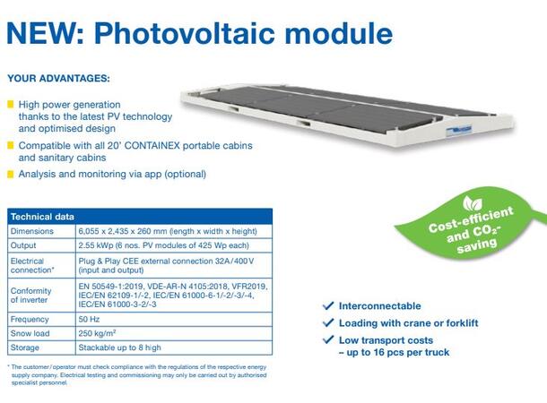 SOLCELLE TAKMODUL 20 FOT F. CONT.MODULER Takmodul  2,55kWp, PV Solarmodule 