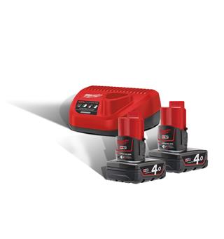 BATTERISETT M12 4.0AH NRG-402 2stk batteri og lader - Milwaukee