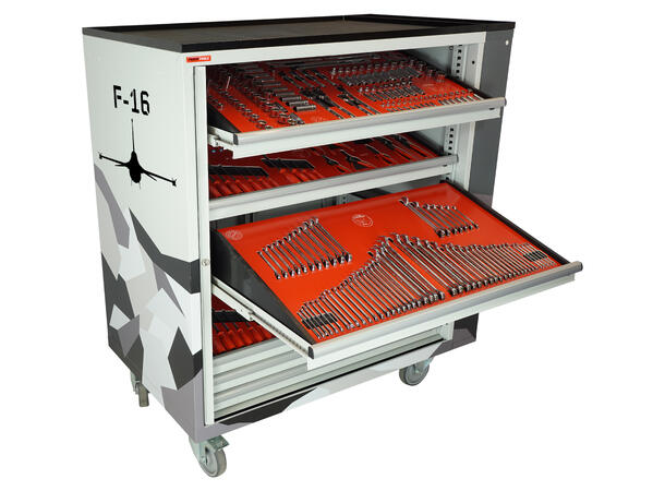 ROLLER CABINET AVIATION F-16 Inclined drawers, side cabinet, + Tools 