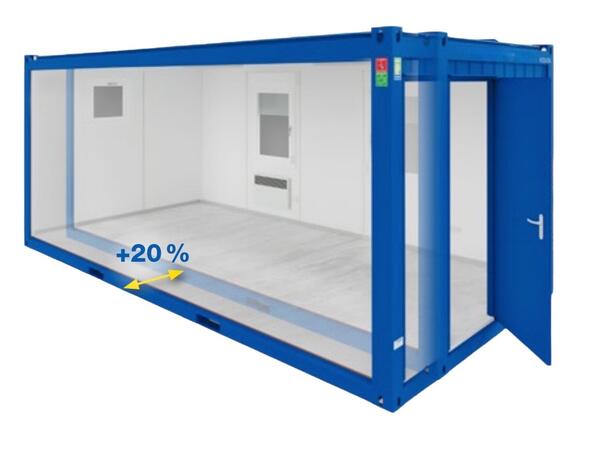 ÅPEN MODUL  - 20 FOT, DØR, 2 VINDU XL Isolert Ral 5010 Blå. Container 