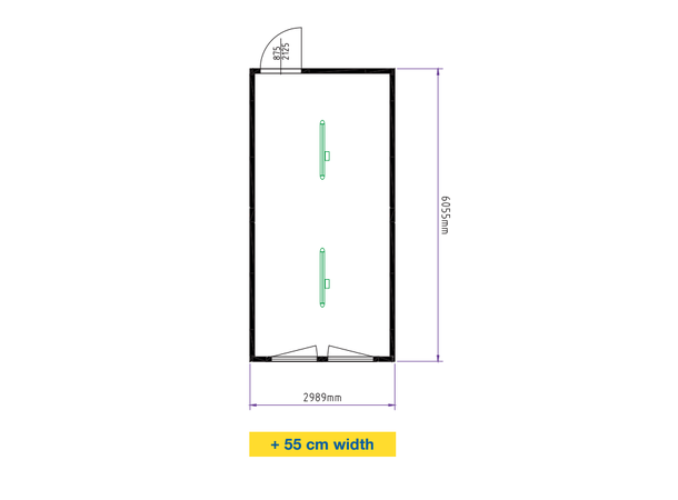 ÅPEN MODUL  - 20 FOT, DØR, 2 VINDU XL Isolert Ral 5010 Blå. Container 