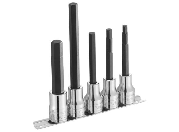 SEKSKANTPIPESETT LANG 1/2" DR 6-12MM 5PC Unbrakopipe lang, 6-7-8-10-12mm, inv. 