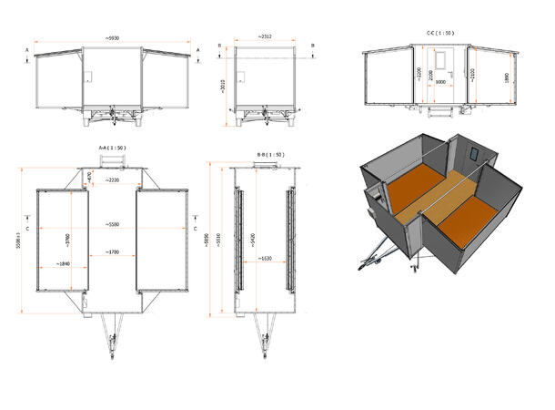 MOBILE FLEXMODULE TRAILER EXT. FIRST AID 3 in 1 solution, 3500 kg, 28m2 